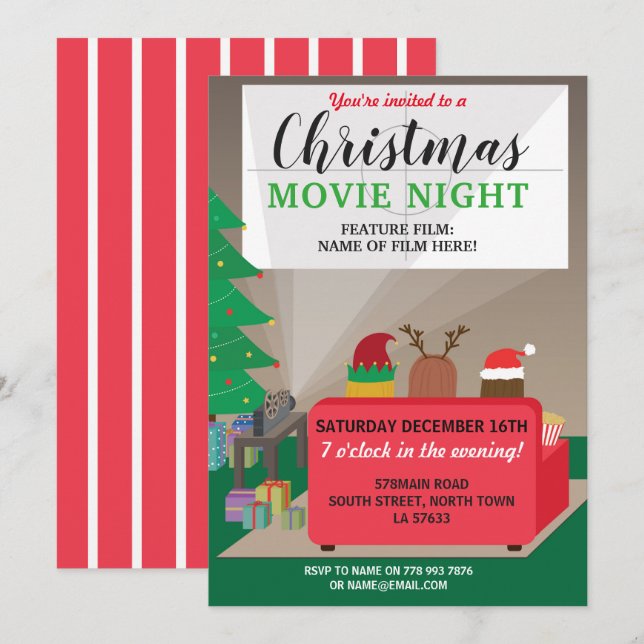 Convite Festa de Filmes de Natal para Crianças (Frente/Verso)