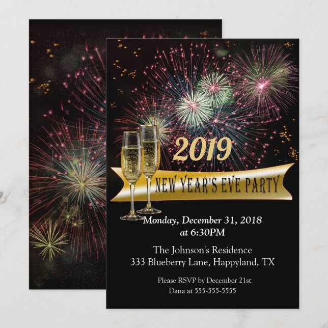 Convite Festa de Fim de Ano com Fogos de Artifício (Frente/Verso)