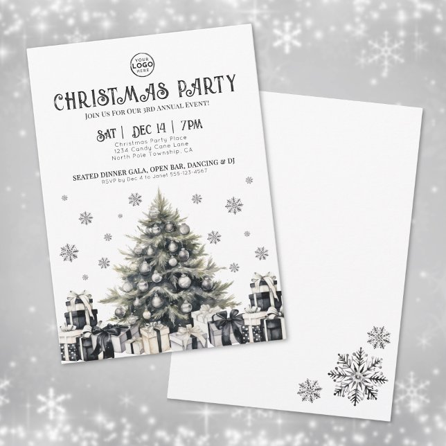 Convite Festa de Fim de Ano Empresarial Preto e Branco (Black White Elegant Company Christmas Party Invitation)