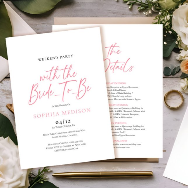 Convite Festa de Fim de Semana da Bachelorette Branca e Ro (Criador carregado)