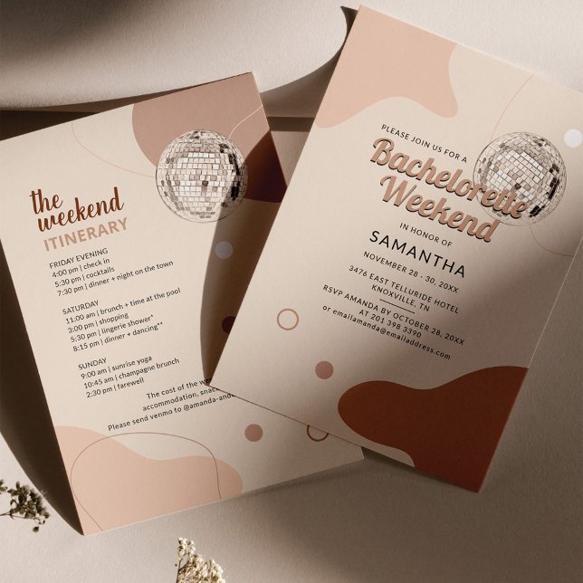 Convite Festa de Fim de Semana da Descoploração Bacheloret (Front and Back of Bachelorette Weekend Invitation)