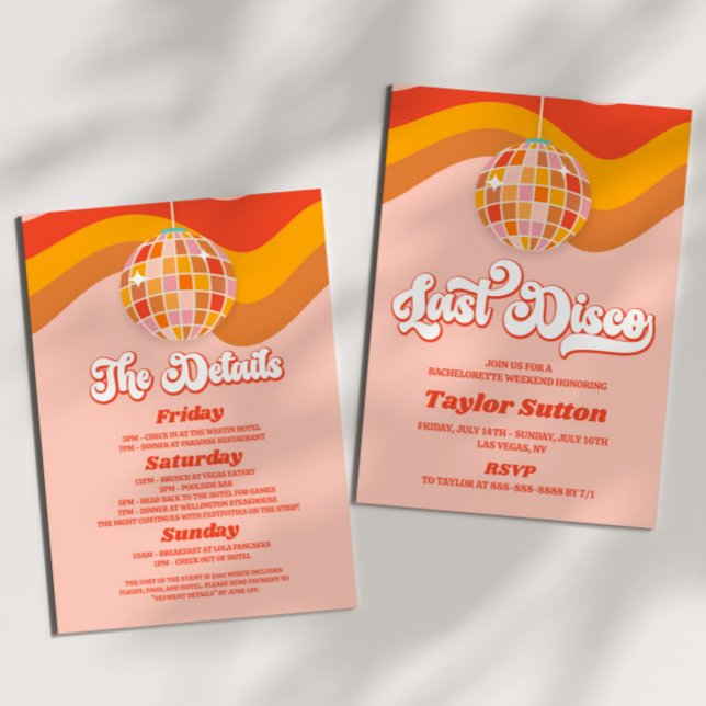Convite Festa de Fim de Semana do Bachelorette Retro 70s d (Criador carregado)