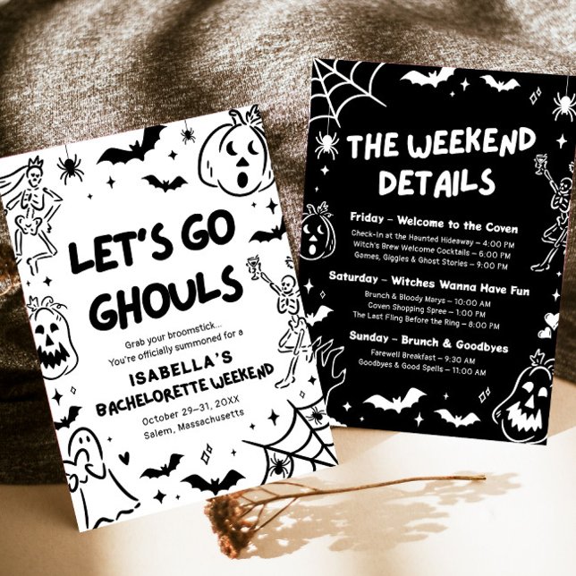 Convite Festa de Fim de Semana do Halloween Desenhado à Mã (Hand Drawn Halloween Bachelorette Weekend Party Invitation)