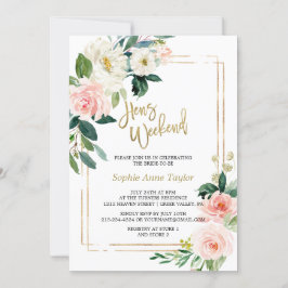 Convite Festa de Fim de Semana Dourada Floral Blush White