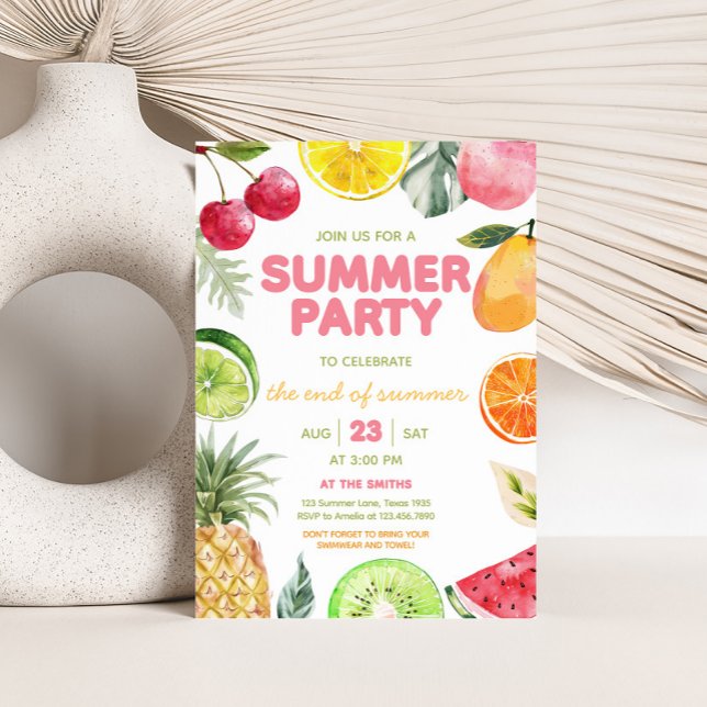 Convite Festa de Fim de Verão (Summer Fruits End of Summer Party Invitation)