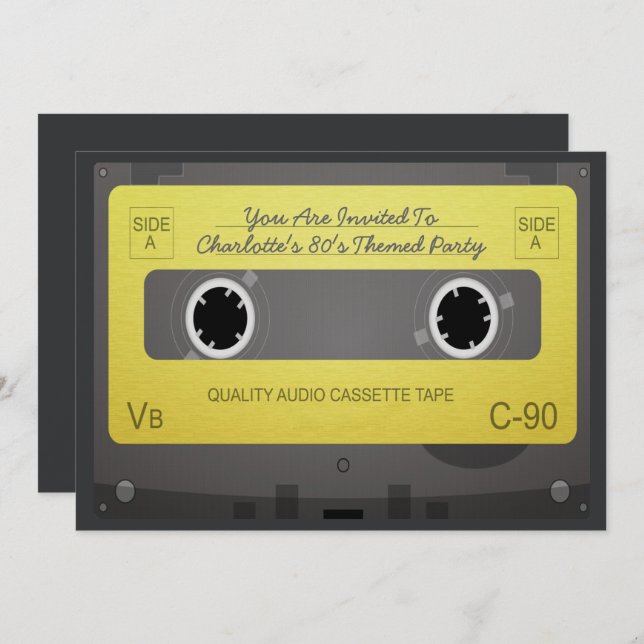 Convite Festa de Fita de Música Retroativa do Estilo 80s (Frente/Verso)