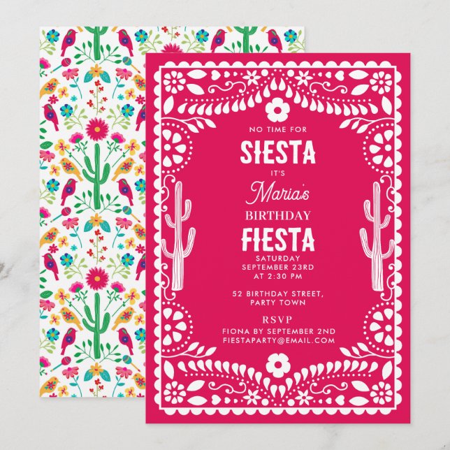 Convite Festa de Flores Tradicionais Mexicanas Rosa Aniver (Frente/Verso)