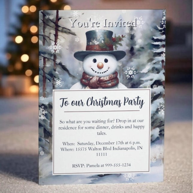 Convite Festa de Floresta de Inverno de Snowman (Charming Snowman Watercolor Winter Forest Party Invitation
)