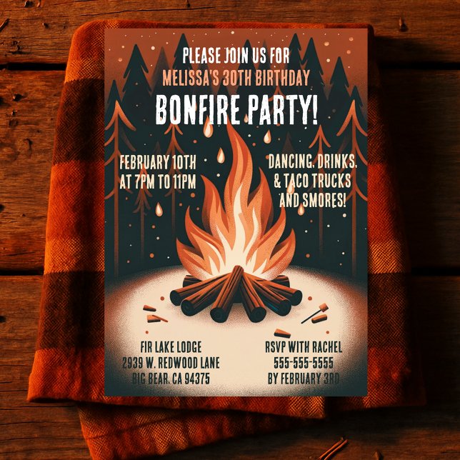 Convite Festa de Fogueira na Floresta Quente (Warm Woodland Bonfire Party Invitation
)