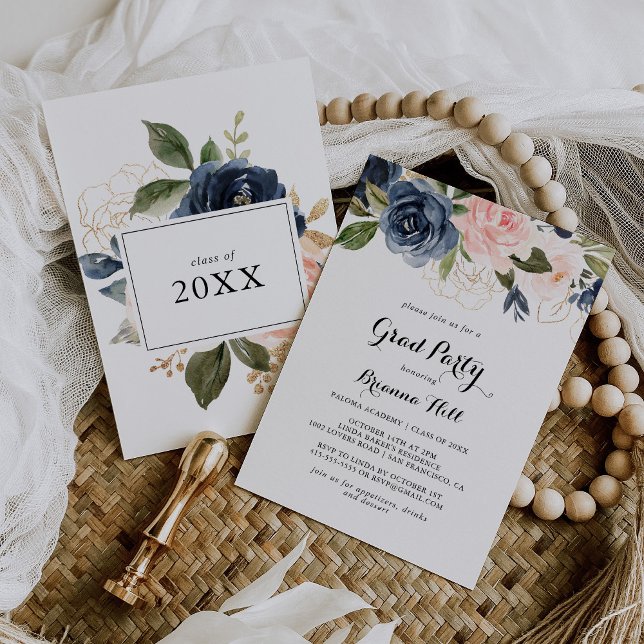 Convite Festa de Formando da Caligrafia Floral Elegante Wi (Criador carregado)