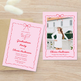 Convite Festa de Formando de Foto Rosa Vermelha Desenhada 