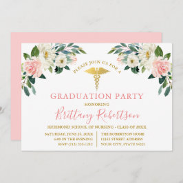 Convite Festa de Formando Médico Floral Branco Cor-de-Água