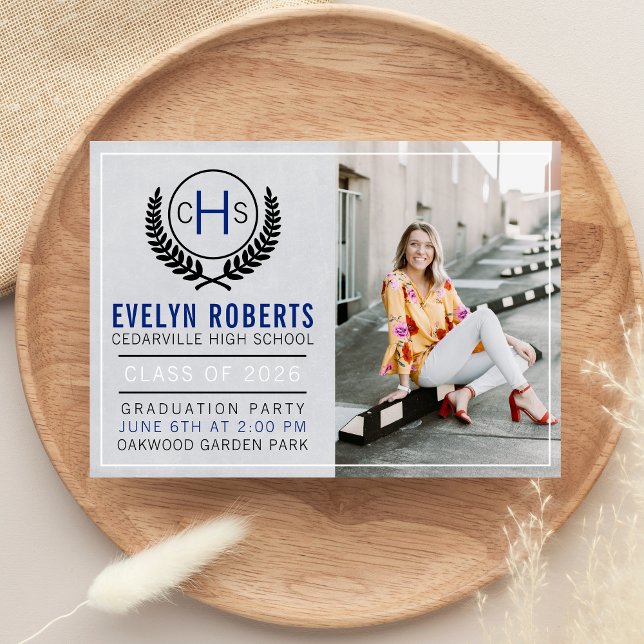 Convite Festa de formatura 2023 Monograma Azul (Criador carregado)