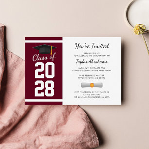 Convite Festa de Formatura 2026 Burgundy Moderno Grad