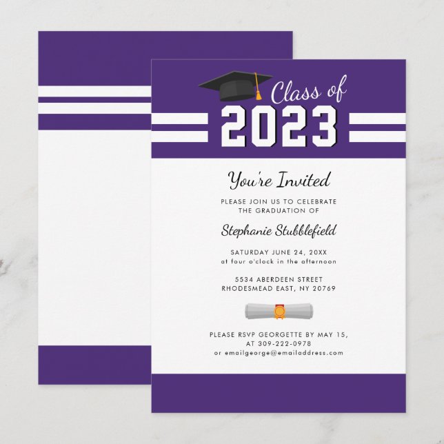 Convite Festa de Formatura 2026 Simples Roxo (Frente/Verso)