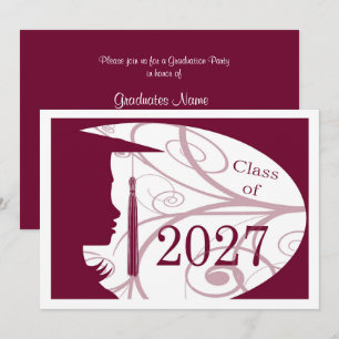 Convite Festa de Formatura 2027 Silhueta Burgundy & Branco