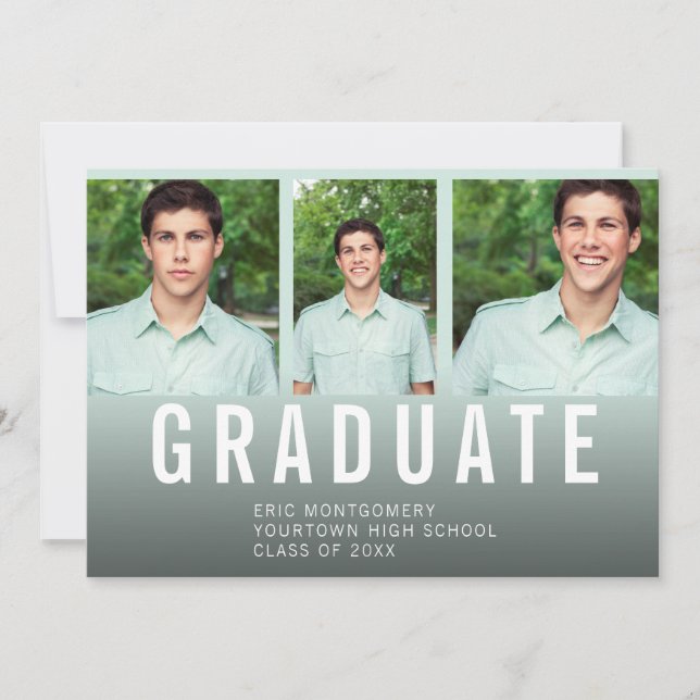 Convite Festa de formatura 3 Photo Blue Green Ombre' (Frente)