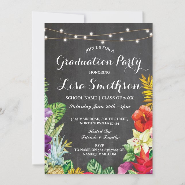 Convite Festa de formatura Aloha Luau Tropical Lights Conv (Frente)