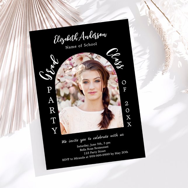 Convite Festa de formatura arco de foto preto e branco tur (Criador carregado)