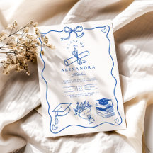 Festa de formatura Azul Ilustrada Desenhada à Mão