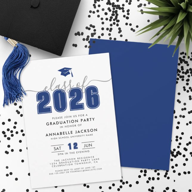 Convite Festa de Formatura Azul Moderna Simples (Simple Modern Blue Graduation Party Invitation)