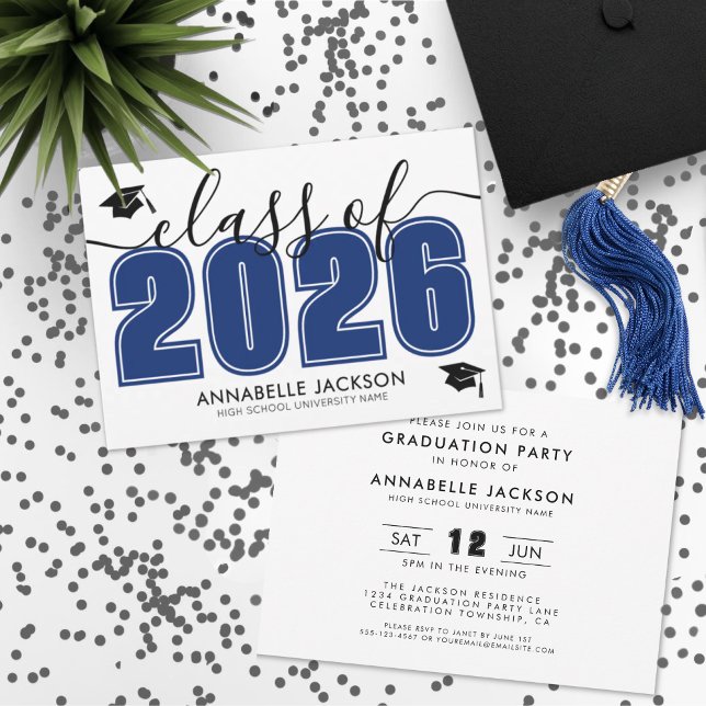Convite Festa de Formatura Azul Moderna Simples (Simple Modern Blue Graduation Party Invitation)