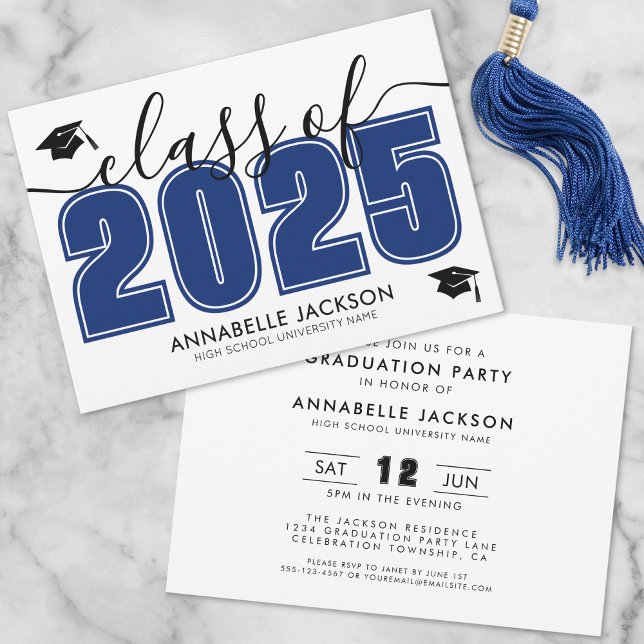 Convite Festa de formatura Azul Moderno Simples (Simple Modern Blue Graduation Party Invitation)