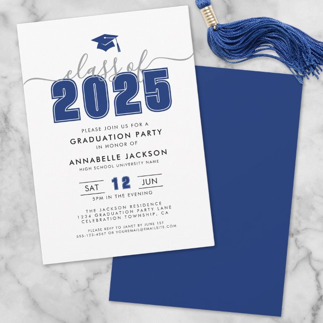 Convite Festa de formatura Azul Moderno Simples (Simple Modern Blue Graduation Party Invitation)