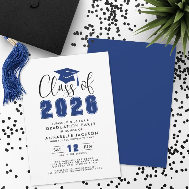Convite Festa de Formatura Azul Simples (Simple Blue Graduation Party Invitation)