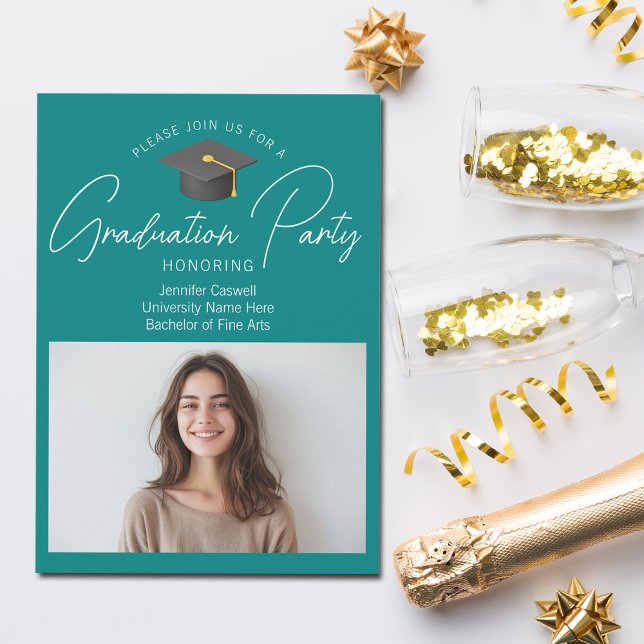 Convite Festa de Formatura Azul Turquesa Chic (Criador carregado)