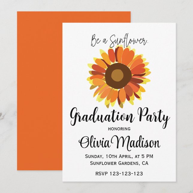 Convite Festa de Formatura Be a Sunflower  (Frente/Verso)