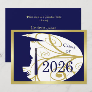 Convite Festa de Formatura Blue and Gold Silhouette 2026