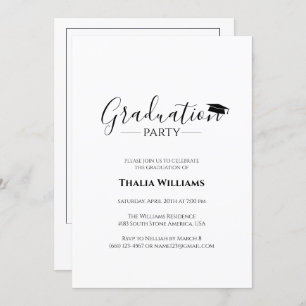 Convite Festa de formatura branca e preto simples moderno