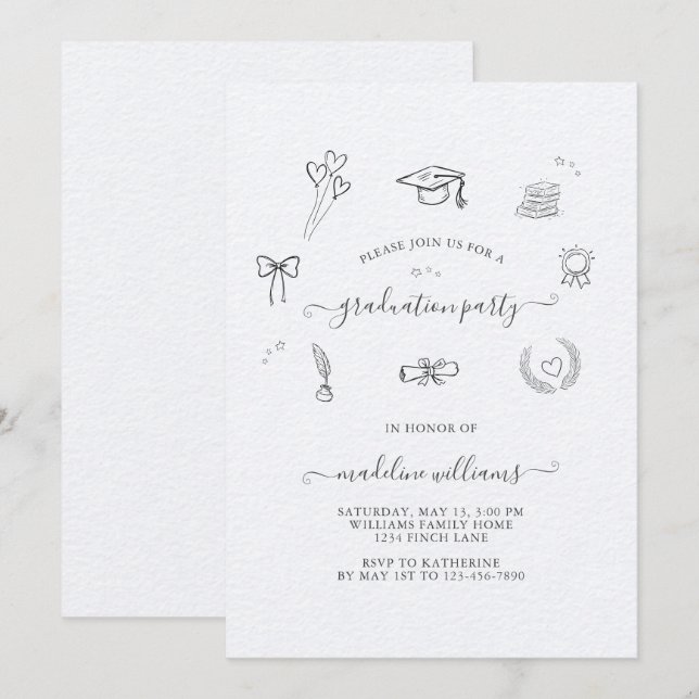 Convite Festa de formatura Branca Moderna (Frente/Verso)