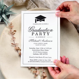 Convite Festa de formatura Branca Negra Clássica Elegante