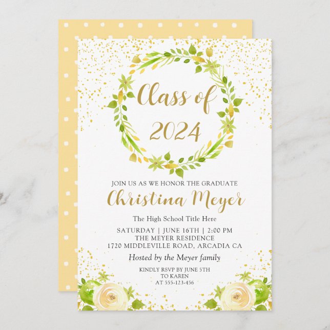 Convite Festa de formatura Brilhante Amarelo (Frente/Verso)
