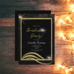 Convite Festa de Formatura Brilhante Chic Script Dourado 