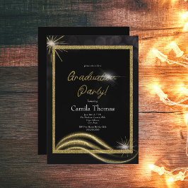 Convite Festa de Formatura Brilhante Chic Script Dourado
