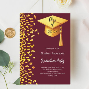 Convite Festa de formatura burgundy gold confetti