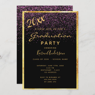 Convite Festa de formatura chic black confetti gold 2025