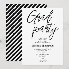 Convite Festa de formatura Chic Modern Black White Strips