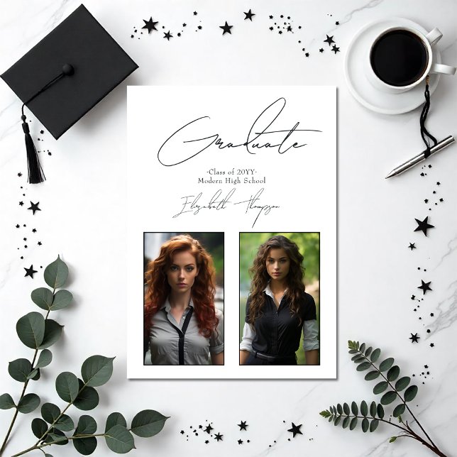 Convite Festa de formatura clássica de preto e branco (Classic Black and White Modern Graduation Party Invitation)