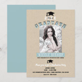 Convite Festa de Formatura com Foto Azul Kraft Minimalista