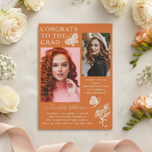 Convite Festa de Formatura com Foto Borboleta Laranja Mode