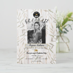 Convite Festa de Formatura com Foto Botânica em Madeira Br