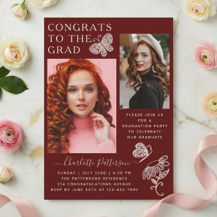 Convite Festa de Formatura com Foto de Borboleta Burgundy 