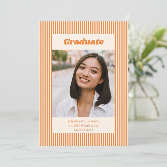 Convite Festa de Formatura com Foto de Faixa Laranja em Es (Em pé/Frente)