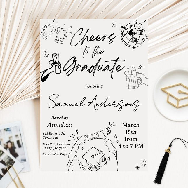 Convite Festa de Formatura com Foto Desenhada à Mão Modern (Modern Graduation Announcement Graduation Party Invitation)