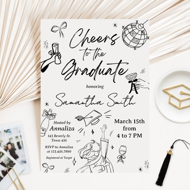 Convite Festa de Formatura com Foto Desenhada à Mão Modern (Modern Graduation Announcement Graduation Party Invitation)