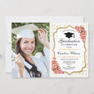 Convite Festa de formatura com foto - Dourado Blush Branco